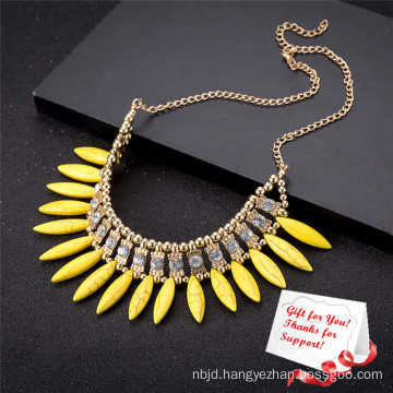 Ethnic Yellow Crystal Tassel Evening Dress Accessories Jewelry Necklace Gifts